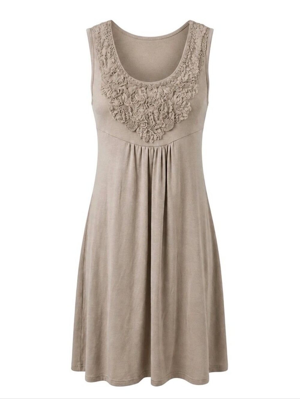 Noelle Taupe Chemise with Lace Yoke #740